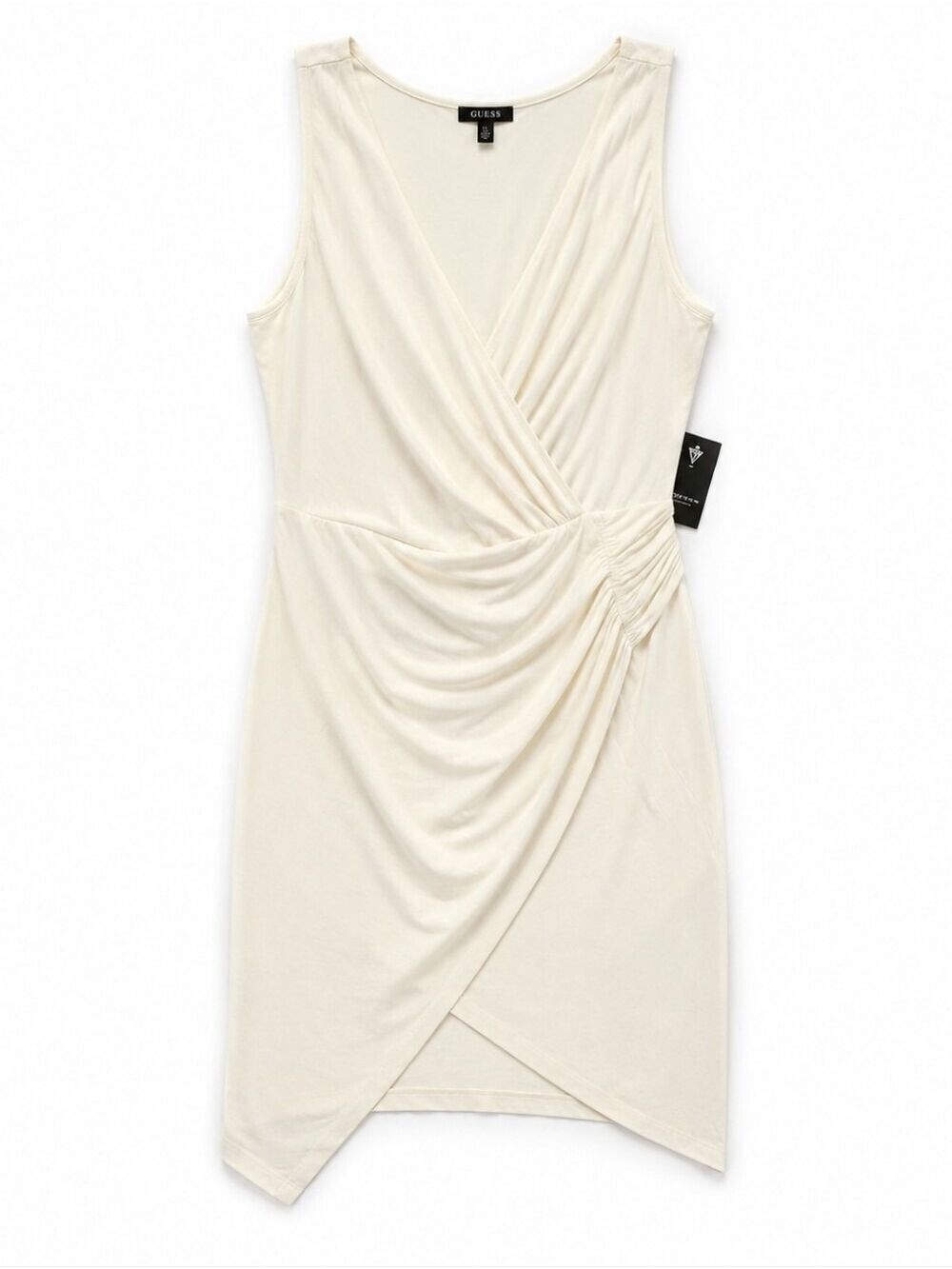 NWT Guess Ivory Ruched Faux Wrap Dress Size 14 | Fully Lined - Picture 2 of 4